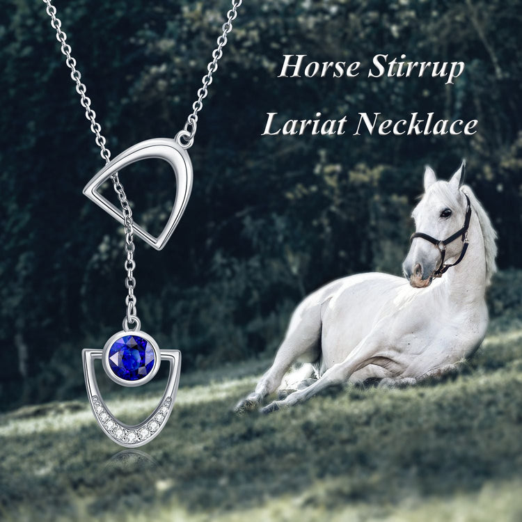 925 sterling silver horse stirrup lariat necklace - onlyone