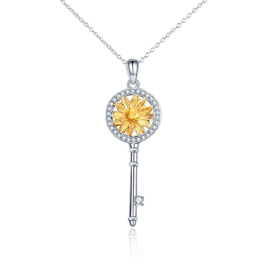 925 Sterling Silver Sunflower Key Necklace