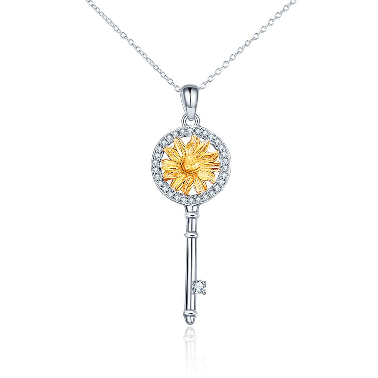 925 Sterling Silver Sunflower Key Necklace