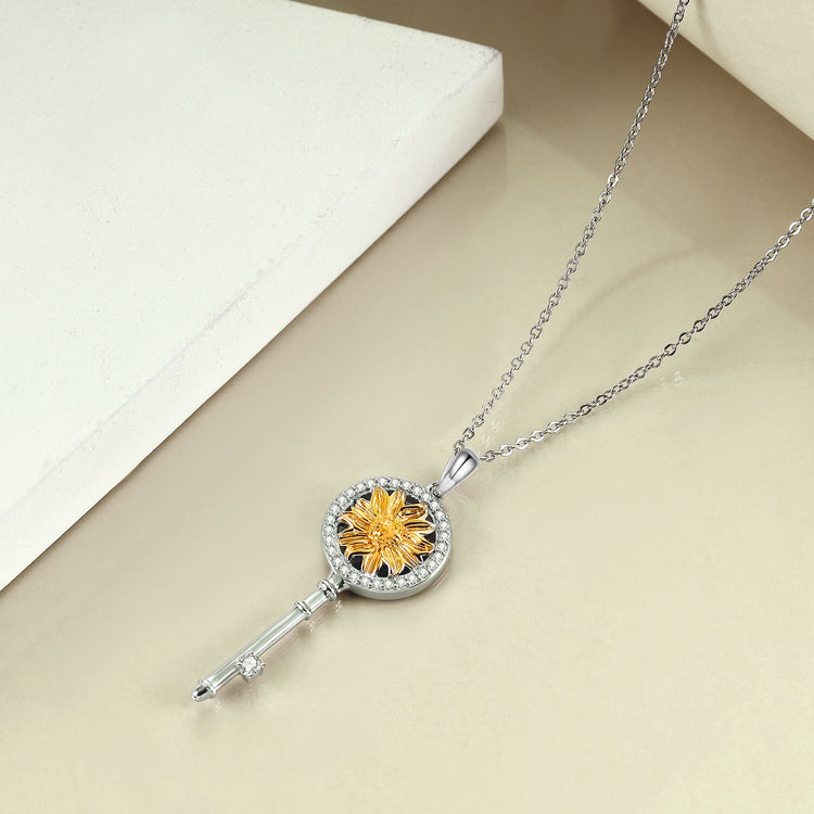 925 Sterling Silver Sunflower Key Necklace