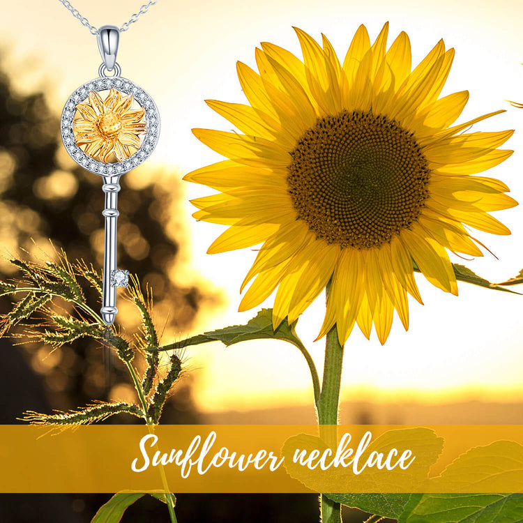 925 Sterling Silver Sunflower Key Necklace