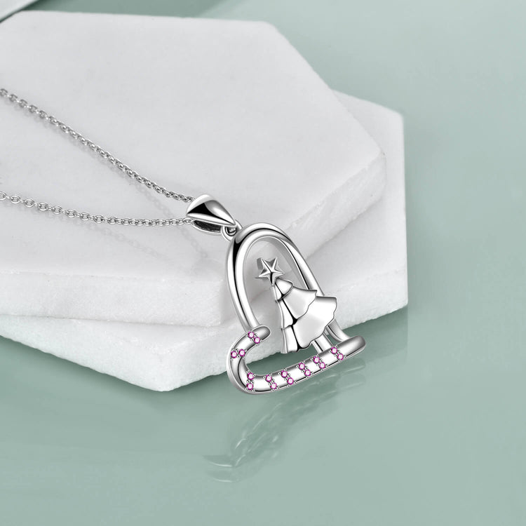 925 Sterling Silver Christmas Tree Heart Pendant Necklace