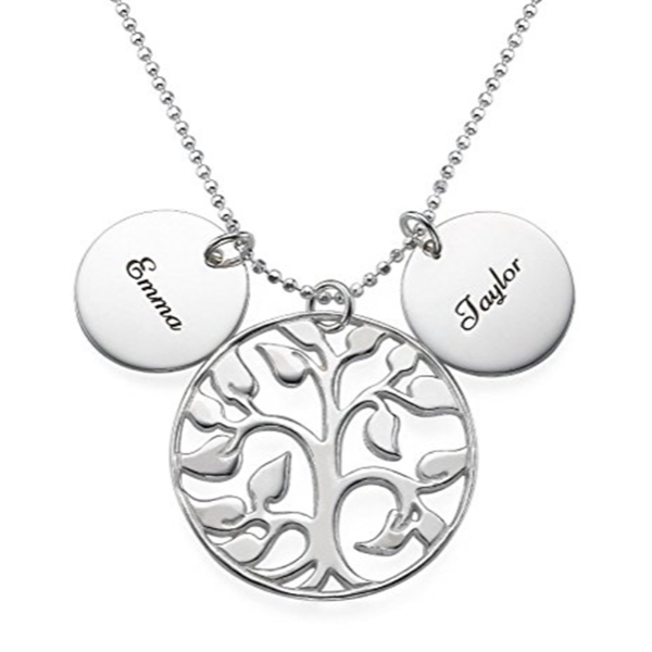 925 Sterling Silver Coin Life Tree Engraved Name Necklace Nameplate Necklace - onlyone