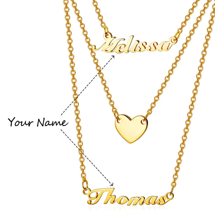 925 Sterling Silver Three Layers Heart Name Necklace Nameplate Necklace - onlyone