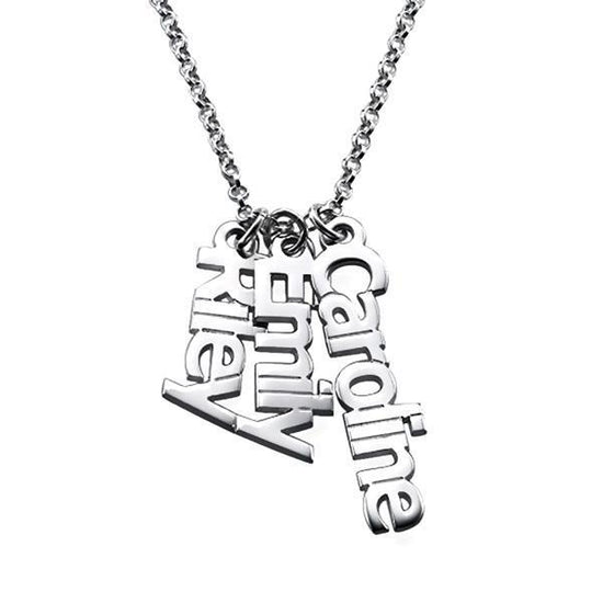925 Sterling Silver Custom 3 Names Engraved Vertical Bar Necklace Nameplate Necklace - onlyone
