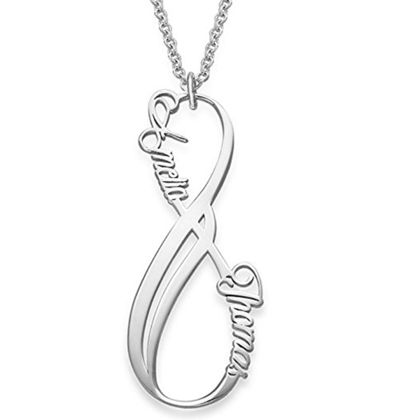 925 Sterling Silver Infinity Vertical Couple Name Necklace Nameplate Necklace - onlyone