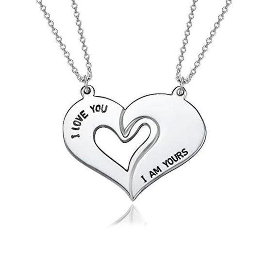 925 Sterling Silver Half Heart Engraved Name Necklace BFF necklace Nameplate Necklace - onlyone