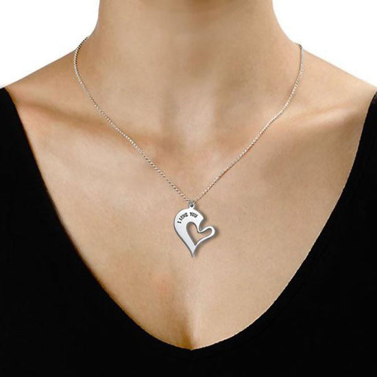 925 Sterling Silver Half Heart Engraved Name Necklace BFF necklace Nameplate Necklace - onlyone