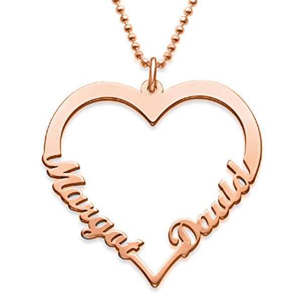 925 Sterling Silver Classic Heart 2 Name Necklace Nameplate Necklace - onlyone