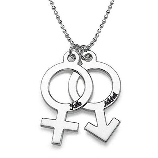 925 Sterling Silver Engraved Simple Gender Symbol Necklace - onlyone