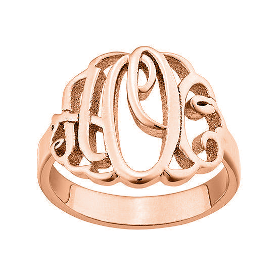 925 Sterling Silver Personalized Script Style Thick Monogram Ring - onlyone