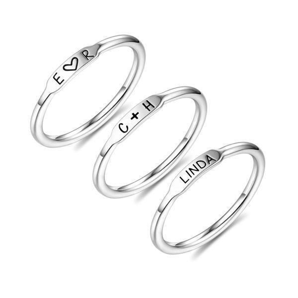 925 Sterling Silver Personalized Engraved Bar Ring, Custom Delicate Name Ring - onlyone