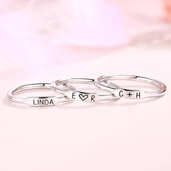 925 Sterling Silver Personalized Engraved Bar Ring, Custom Delicate Name Ring - onlyone