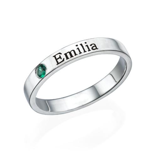 925 Sterling Silver Personalized Birthstone Engraved Ring - onlyone