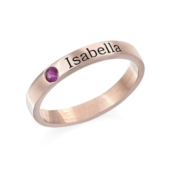 925 Sterling Silver Personalized Birthstone Engraved Ring - onlyone