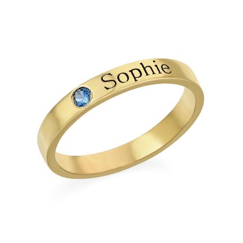 925 Sterling Silver Personalized Birthstone Engraved Ring - onlyone