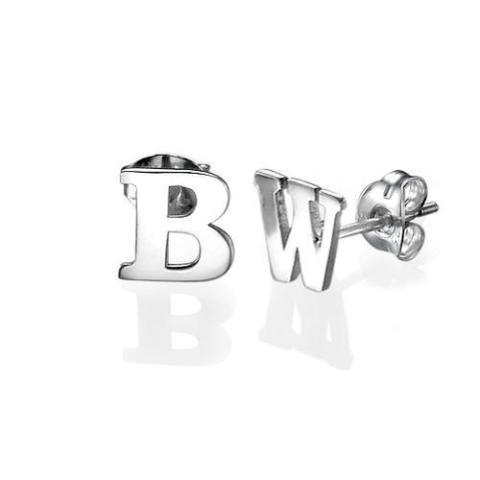 925 Sterling Silver Personalized Initial Stud Earrings - onlyone