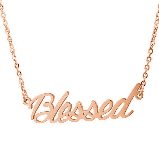 925 Sterling Silver "Blessed" Style Custom Name Necklace Nameplate Necklace - onlyone