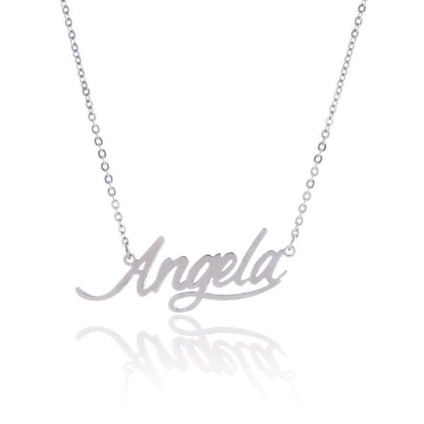 925 Sterling Silver Custom Angela Name Necklace Nameplate Necklace - onlyone