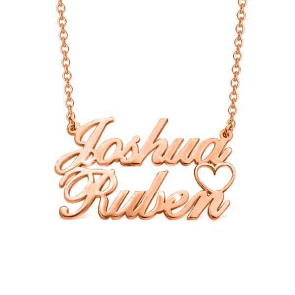 10K/14K Gold Personalized Double Names Necklace with A Cut Out Heart Adjustable 16" - 20" - onlyone