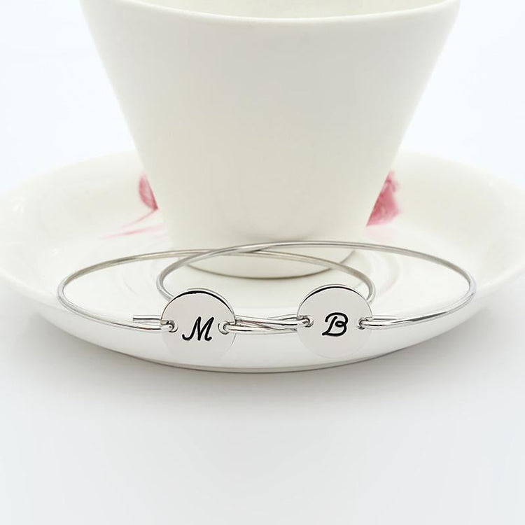 925 Sterling Silver Personalized Single Initital Bangle From A To Z - onlyone