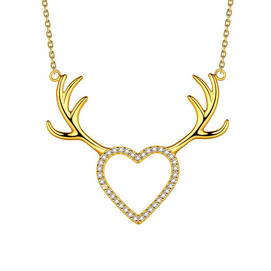 925 Sterling Silver Antler Heart Pendant Necklace