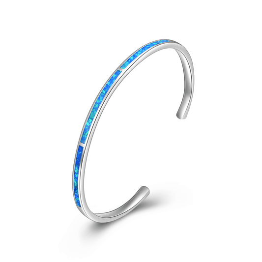 925 Sterling Silver Adjustable Cuff Blue Opal Bangle Bracelet Inspirational Bracelet Hidden Message She Believed She Could So She Did Engraved - onlyone