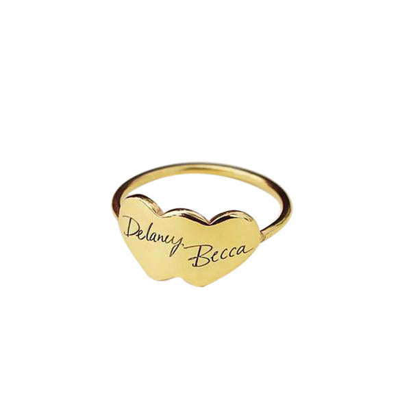 925 Sterling Silver Personalized Handwriting Double Heart Engraved Ring - onlyone