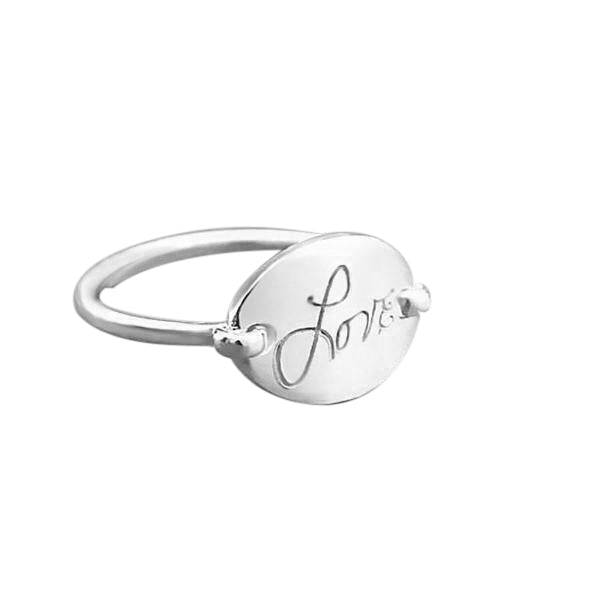 925 Sterling Silver Personalized Signature Engraved Oval Ring - onlyone