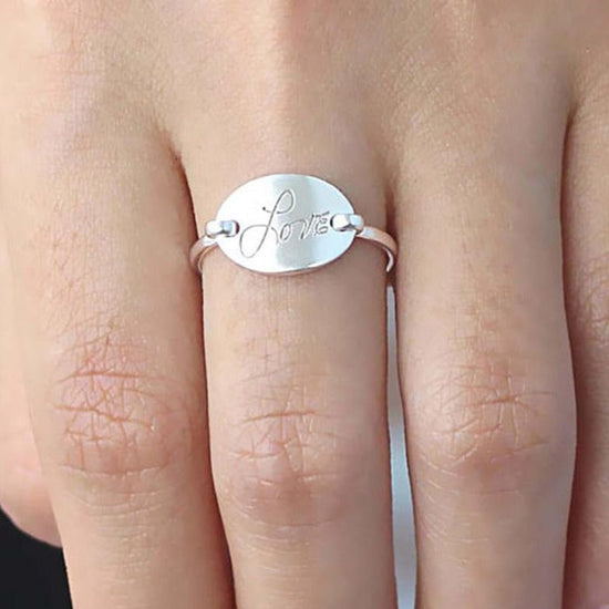 925 Sterling Silver Personalized Signature Engraved Oval Ring - onlyone