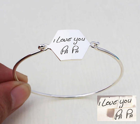 925 Sterling Silver Personalized Signature Hexagon Bangle - onlyone