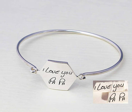 925 Sterling Silver Personalized Signature Hexagon Bangle - onlyone