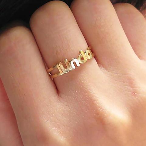 925 Sterling Silver Personalized "Linda" Style Name Ring Nameplate Ring - onlyone