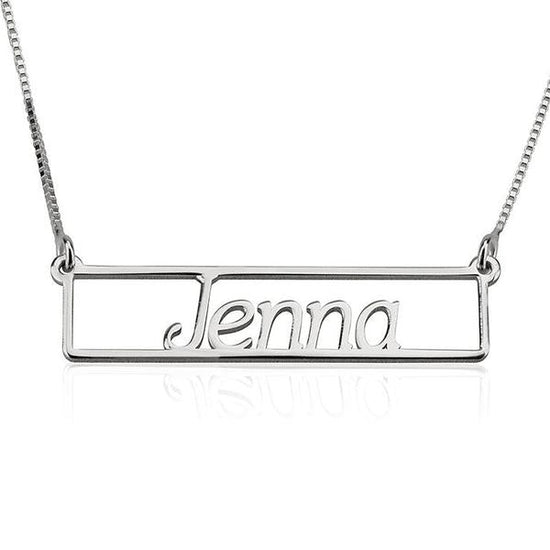 925 Sterling Silver Cut Out Engraved Bar Name Necklace Nameplate Necklace - onlyone