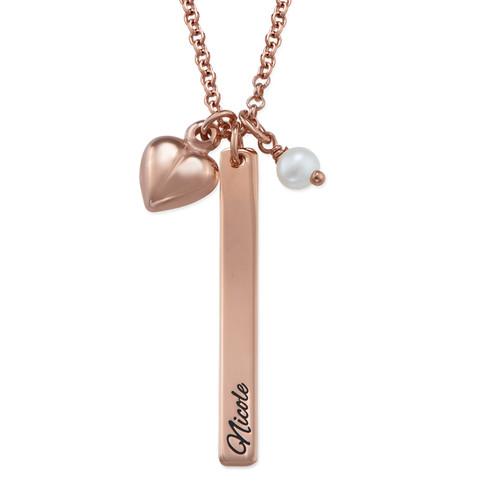 925 Sterling Silver Engraved Vertical Bar Custom Name Necklace With Pearl Pandant Heart Pandant Nameplate Necklace - onlyone