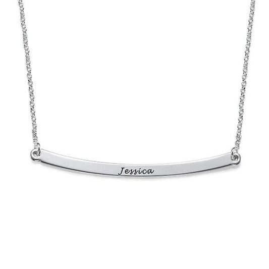 925 Sterling Silver Engraved Curved Arch Bar Name Necklace Nameplate Necklace - onlyone