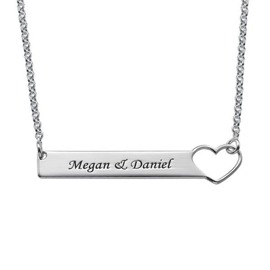 925 Sterling Silver Engraved Heart Bar Custom Name Necklace Nameplate Necklace - onlyone