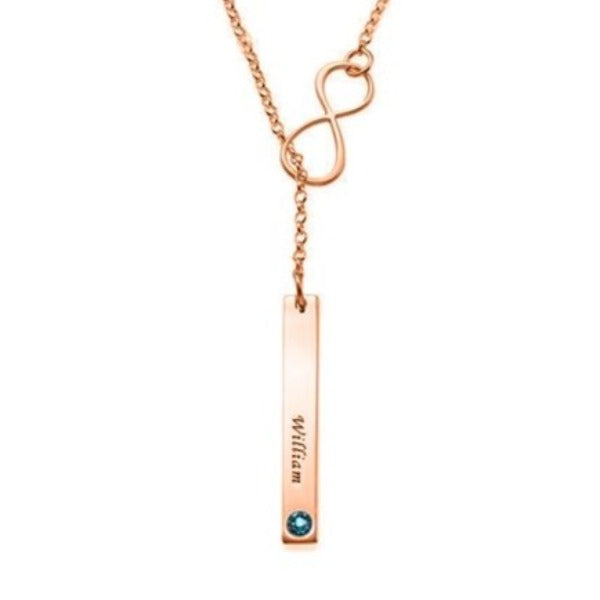 925 Sterling Silver Infinity Y Necklace With Vertical Bar Name Necklace With Birthstone - onlyone