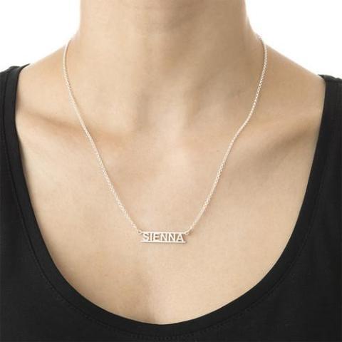 925 Sterling Silver Hollow Engraved Bar Custome Name Necklace Nameplate Necklace - onlyone