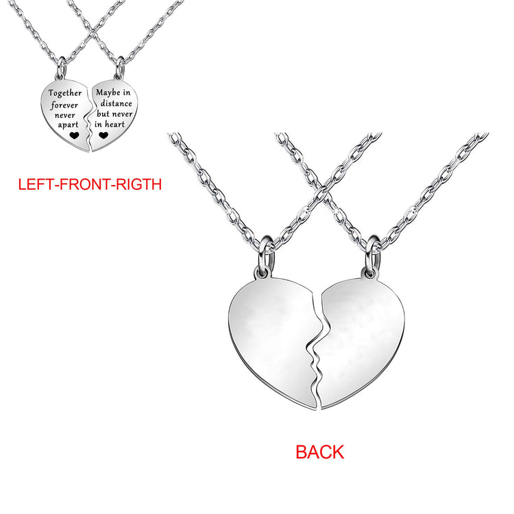 925 Sterling Silver Together Forever Never Apart Maybe in Distance but Never in Heart Heart Necklace