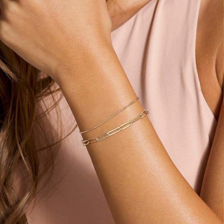 925 Sterling Silver Adjustable Layered Bracelet In Clip Link Chain