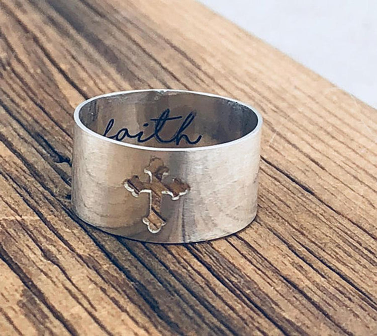 925 Sterling Silver Personalized Cross Handwriting Engraved Ring - onlyone