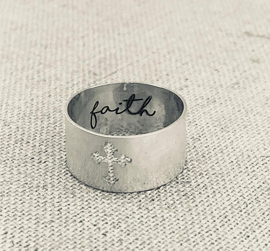 925 Sterling Silver Personalized Cross Handwriting Engraved Ring - onlyone