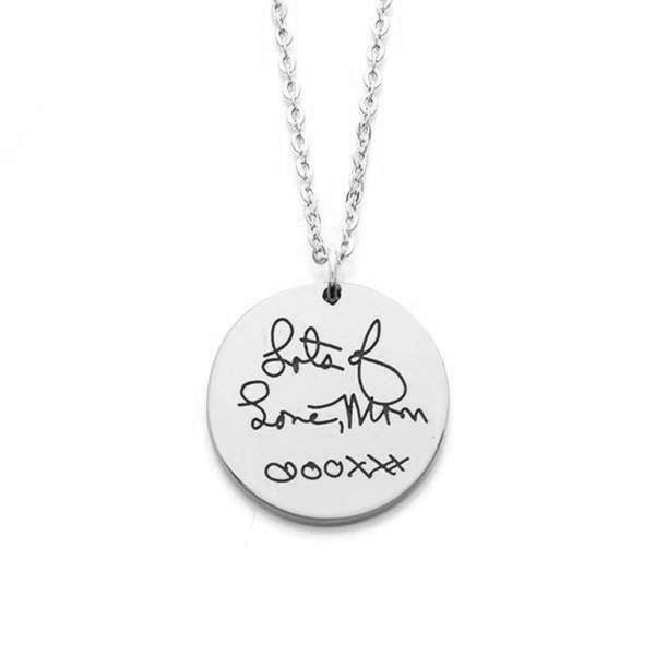 925 Sterling Silver Coin Signature Engraved Name Necklace Nameplate Necklace, Back To School Gift Necklace - onlyone