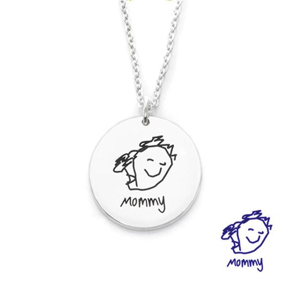 925 Sterling Silver Kid'S Drawing Disc Engraved Photo Necklace - onlyone