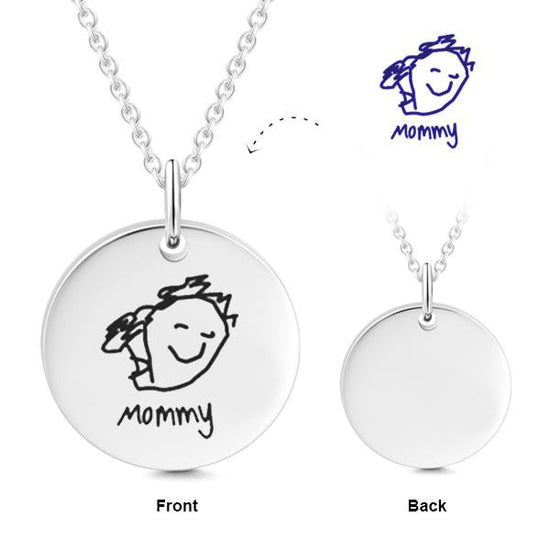 925 Sterling Silver Kid'S Drawing Disc Engraved Photo Necklace - onlyone