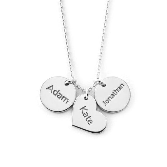 925 Sterling Silver Coin Heart Engraved Name Necklace Nameplate Necklace - onlyone