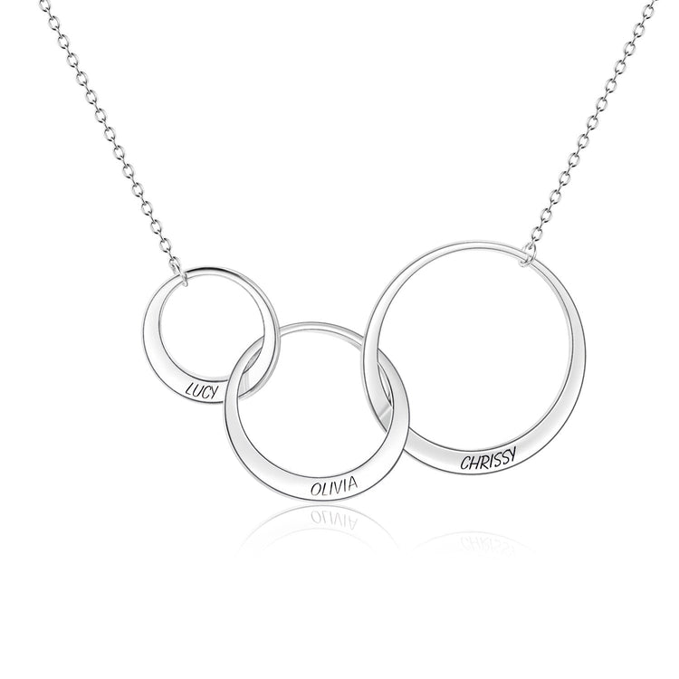 925 Sterling Silver Engraved 3 Circle Name Heart Necklace Nameplate Necklace Gift For Mom - onlyone