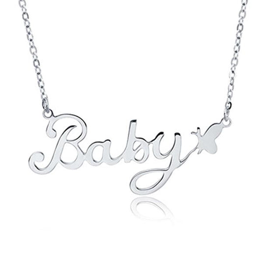 925 Sterling Silver Butterfly Style Custom Name Necklace Nameplate Necklace - onlyone