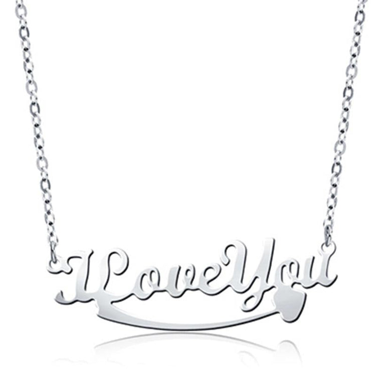 925 Sterling Silver I Love You Classic Name Necklace Nameplate Necklace - onlyone